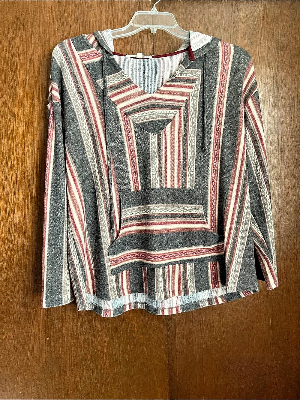 Striped Long Sleeve Tunic in Gray & Red